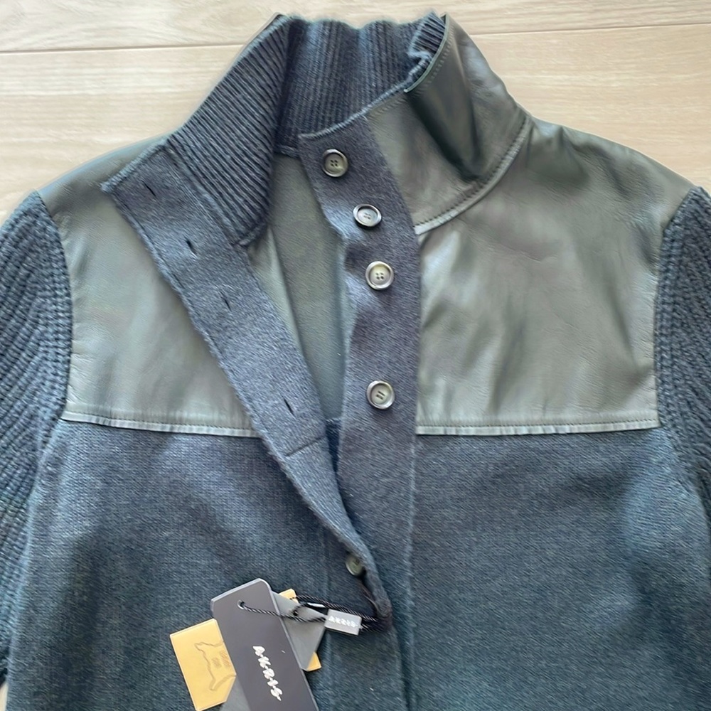 Akris Pine Green Italian Cashmere & Napa Leather Cardigan - Picture 6 of 16